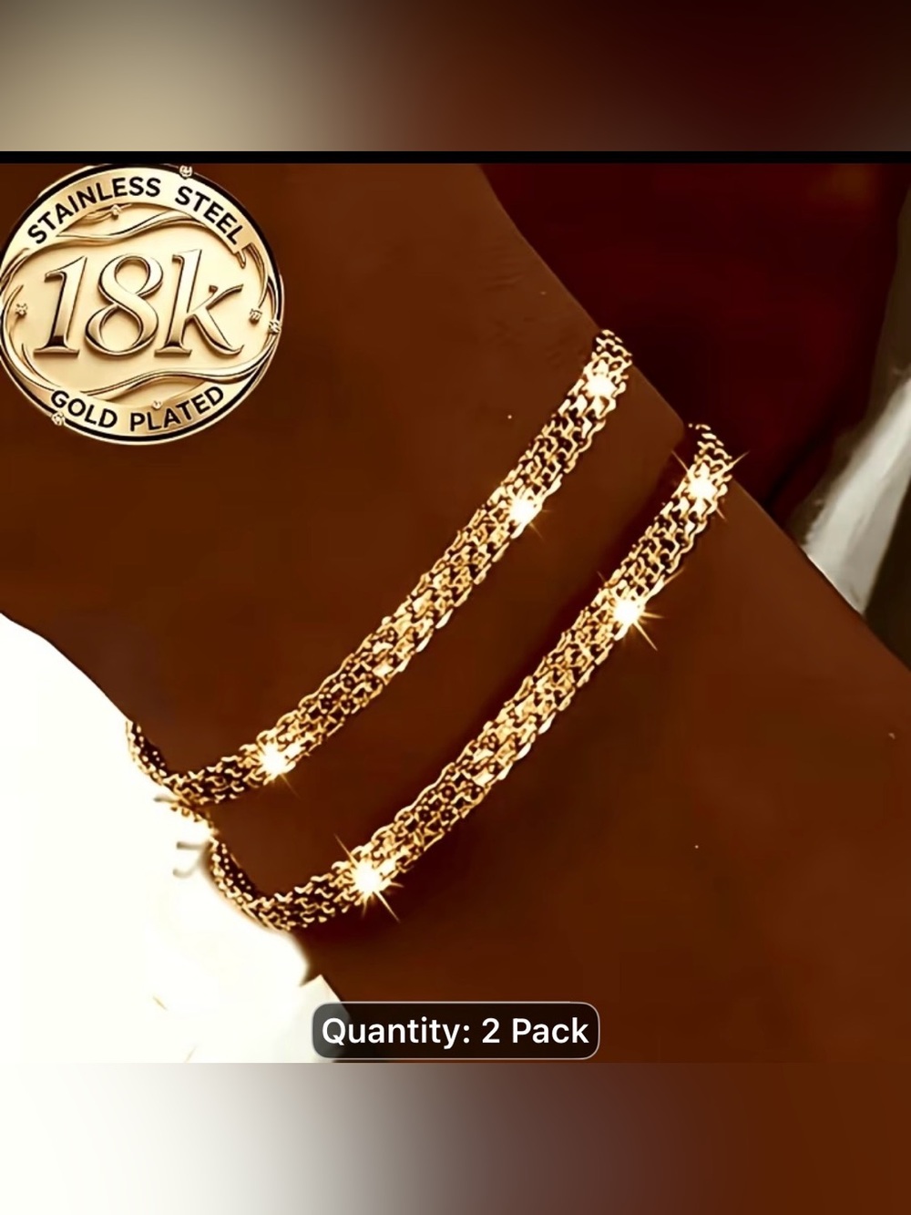 18K Gold Plated Women's Double Chain Bracelet - 2 Pack